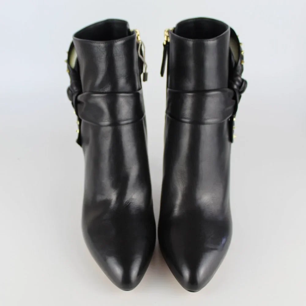 NEW Valentino Garavani Rockstud Leather Boots, Black, EU 38.5, Zip Closure, Bow